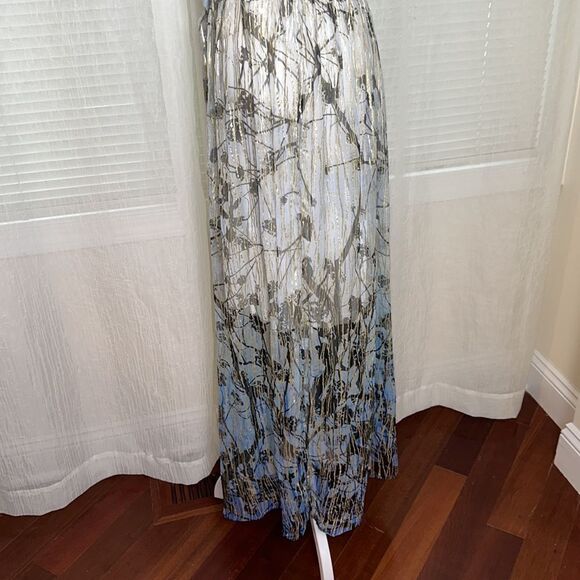Anthropologie M Light Blue Gold Gray Black Metallic Sheer Chiffon Maxi Skirt - Picture 3 of 14